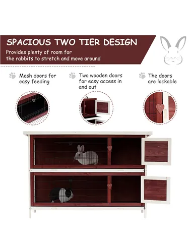 Pawhut Two-Tier Double Decker Wooden Guinea Pigs Hutches Pet Cage 136.4Lx50Wx93H cm-Brown/White