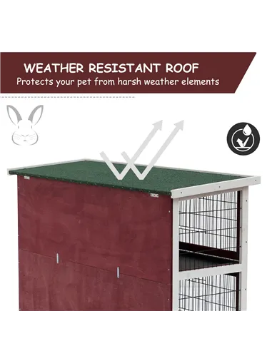 Pawhut Two-Tier Double Decker Wooden Guinea Pigs Hutches Pet Cage 136.4Lx50Wx93H cm-Brown/White