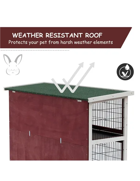 Pawhut Two-Tier Double Decker Wooden Guinea Pigs Hutches Pet Cage 136.4Lx50Wx93H cm-Brown/White