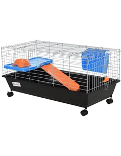 PawHut Steel Small 2-Tier Small Guinea Pigs Hutches w/ Accessories Blue/Orange