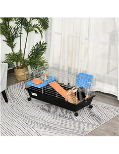 PawHut Steel Small 2-Tier Small Guinea Pigs Hutches w/ Accessories Blue/Orange 2