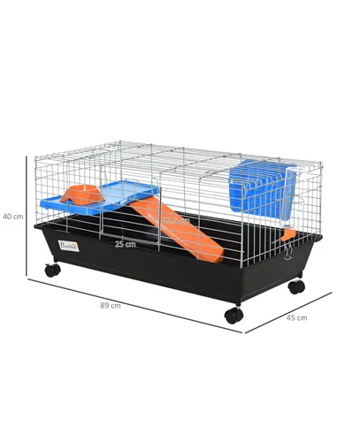 PawHut Steel Small 2-Tier Small Guinea Pigs Hutches w/ Accessories Blue/Orange