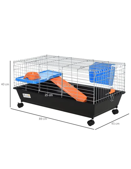 PawHut Steel Small 2-Tier Small Guinea Pigs Hutches w/ Accessories Blue/Orange