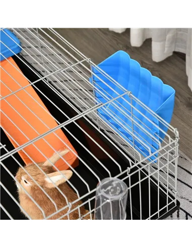 PawHut Steel Small 2-Tier Small Guinea Pigs Hutches w/ Accessories Blue/Orange