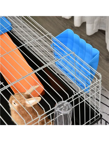 PawHut Steel Small 2-Tier Small Guinea Pigs Hutches w/ Accessories Blue/Orange