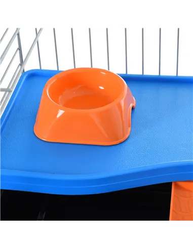 PawHut Steel Small 2-Tier Small Guinea Pigs Hutches w/ Accessories Blue/Orange
