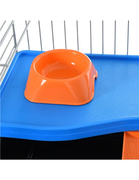 PawHut Steel Small 2-Tier Small Guinea Pigs Hutches w/ Accessories Blue/Orange