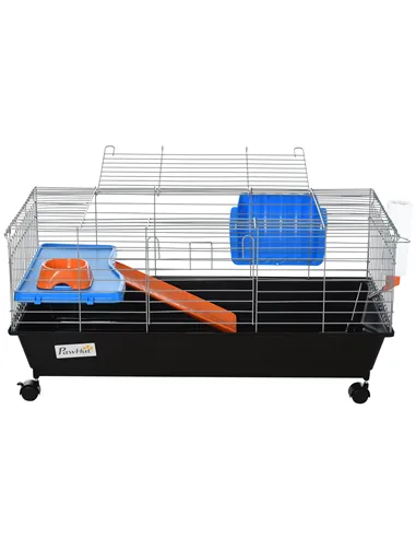 PawHut Steel Small 2-Tier Small Guinea Pigs Hutches w/ Accessories Blue/Orange