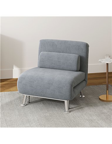 HOMCOM Single Velvet-Feel Sleeper Chair - Grey