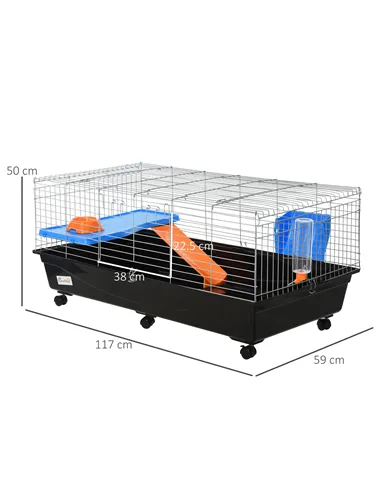 PawHut Steel Medium 2-Tier Small Guinea Pigs Hutches w/ Accessories Blue/Orange