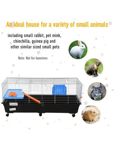 PawHut Steel Medium 2-Tier Small Guinea Pigs Hutches w/ Accessories Blue/Orange