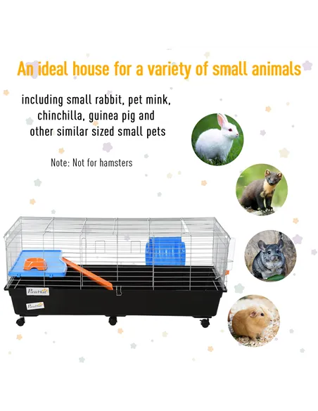 PawHut Steel Medium 2-Tier Small Guinea Pigs Hutches w/ Accessories Blue/Orange