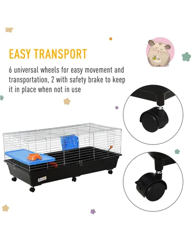 PawHut Steel Medium 2-Tier Small Guinea Pigs Hutches w/ Accessories Blue/Orange