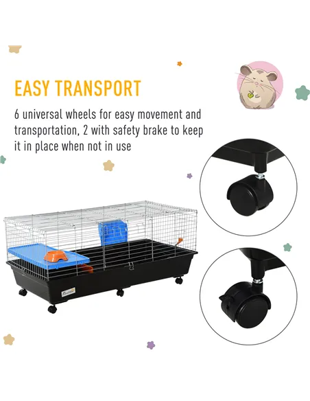 PawHut Steel Medium 2-Tier Small Guinea Pigs Hutches w/ Accessories Blue/Orange