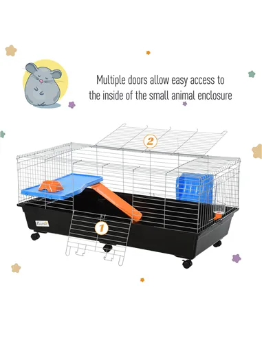 PawHut Steel Medium 2-Tier Small Guinea Pigs Hutches w/ Accessories Blue/Orange