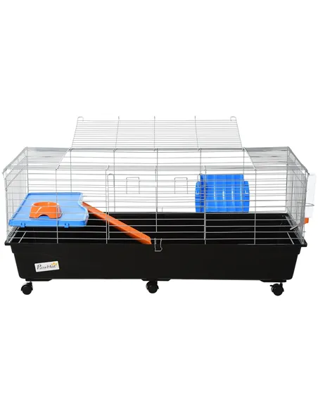 PawHut Steel Medium 2-Tier Small Guinea Pigs Hutches w/ Accessories Blue/Orange