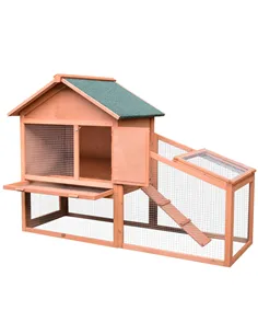 PawHut Small Animal Two-Level Fir Wood Guinea Pigs Hutches w/ Slide Out Tray Red/Brown