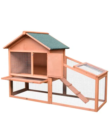 PawHut Small Animal Two-Level Fir Wood Guinea Pigs Hutches w/ Slide Out Tray Red/Brown
