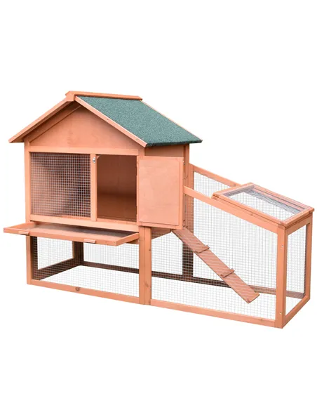 PawHut Small Animal Two-Level Fir Wood Guinea Pigs Hutches w/ Slide Out Tray Red/Brown