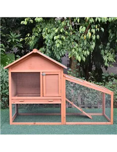 PawHut Small Animal Two-Level Fir Wood Guinea Pigs Hutches w/ Slide Out Tray Red/Brown 2
