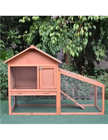 PawHut Small Animal Two-Level Fir Wood Guinea Pigs Hutches w/ Slide Out Tray Red/Brown