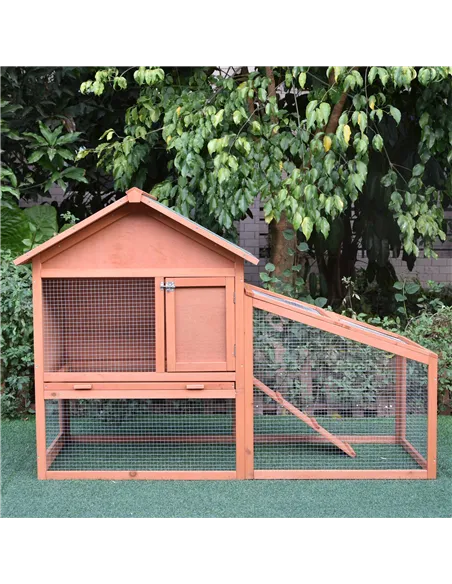 PawHut Small Animal Two-Level Fir Wood Guinea Pigs Hutches w/ Slide Out Tray Red/Brown