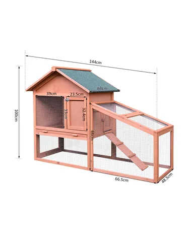 PawHut Small Animal Two-Level Fir Wood Guinea Pigs Hutches w/ Slide Out Tray Red/Brown