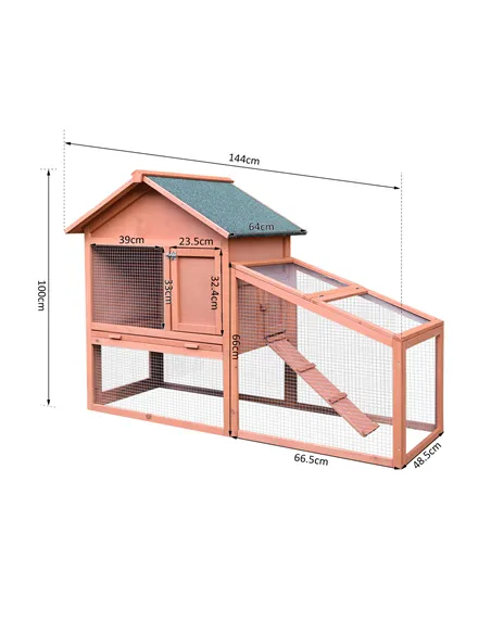 PawHut Small Animal Two-Level Fir Wood Guinea Pigs Hutches w/ Slide Out Tray Red/Brown