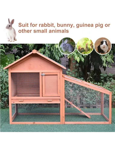 PawHut Small Animal Two-Level Fir Wood Guinea Pigs Hutches w/ Slide Out Tray Red/Brown