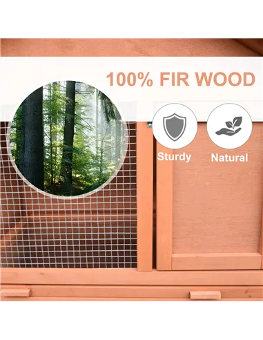 PawHut Small Animal Two-Level Fir Wood Guinea Pigs Hutches w/ Slide Out Tray Red/Brown