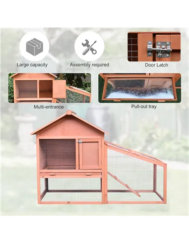 PawHut Small Animal Two-Level Fir Wood Guinea Pigs Hutches w/ Slide Out Tray Red/Brown