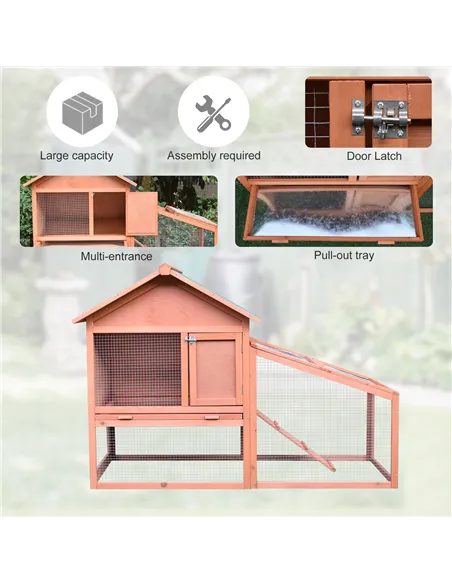 PawHut Small Animal Two-Level Fir Wood Guinea Pigs Hutches w/ Slide Out Tray Red/Brown