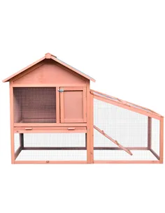 PawHut Small Animal Two-Level Fir Wood Guinea Pigs Hutches w/ Slide Out Tray Red/Brown