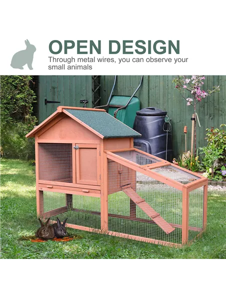 PawHut Small Animal Two-Level Fir Wood Guinea Pigs Hutches w/ Slide Out Tray Red/Brown