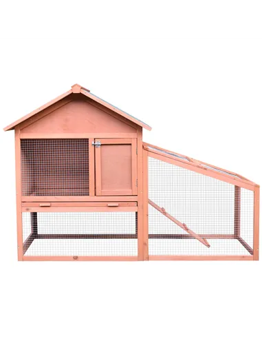 PawHut Small Animal Two-Level Fir Wood Guinea Pigs Hutches w/ Slide Out Tray Red/Brown