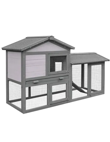 PawHut Small Animal Two-Level Fir Wood Guinea Pigs Hutches w/ Ramp Burnt Yellow