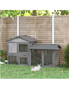 PawHut Small Animal Two-Level Fir Wood Guinea Pigs Hutches w/ Ramp Burnt Yellow 2