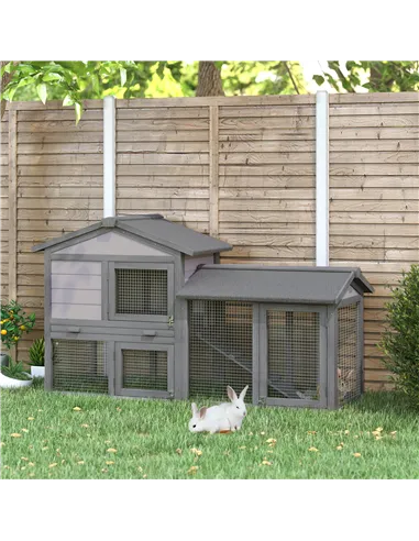 PawHut Small Animal Two-Level Fir Wood Guinea Pigs Hutches w/ Ramp Burnt Yellow