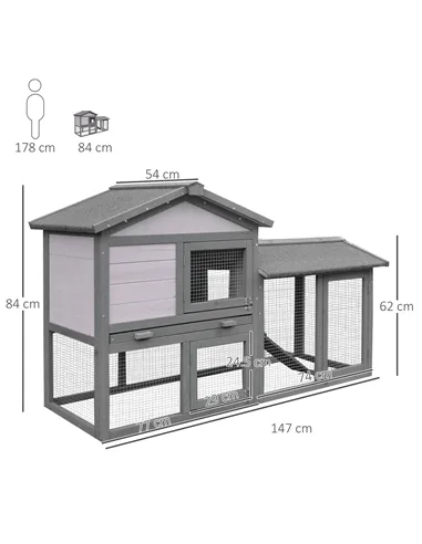 PawHut Small Animal Two-Level Fir Wood Guinea Pigs Hutches w/ Ramp Burnt Yellow