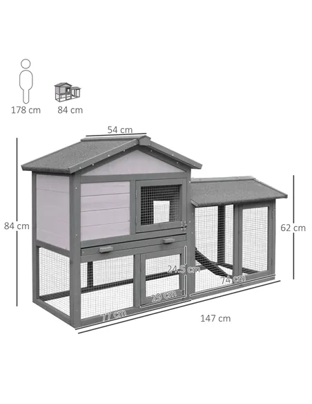 PawHut Small Animal Two-Level Fir Wood Guinea Pigs Hutches w/ Ramp Burnt Yellow