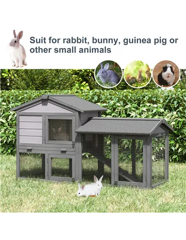 PawHut Small Animal Two-Level Fir Wood Guinea Pigs Hutches w/ Ramp Burnt Yellow