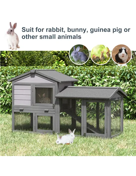 PawHut Small Animal Two-Level Fir Wood Guinea Pigs Hutches w/ Ramp Burnt Yellow