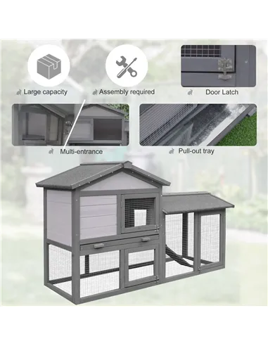 PawHut Small Animal Two-Level Fir Wood Guinea Pigs Hutches w/ Ramp Burnt Yellow