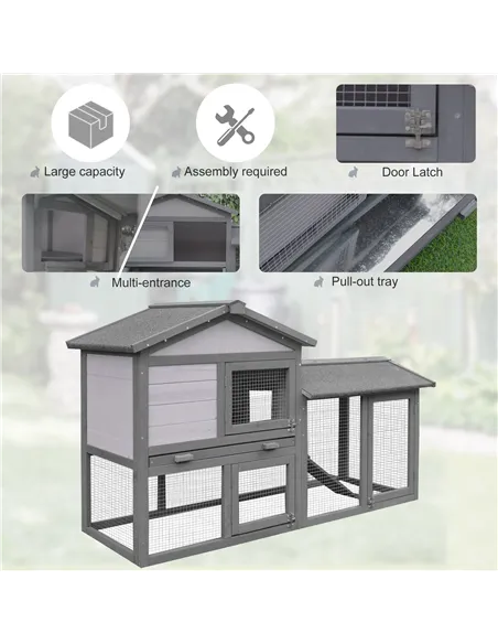 PawHut Small Animal Two-Level Fir Wood Guinea Pigs Hutches w/ Ramp Burnt Yellow