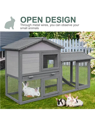 PawHut Small Animal Two-Level Fir Wood Guinea Pigs Hutches w/ Ramp Burnt Yellow