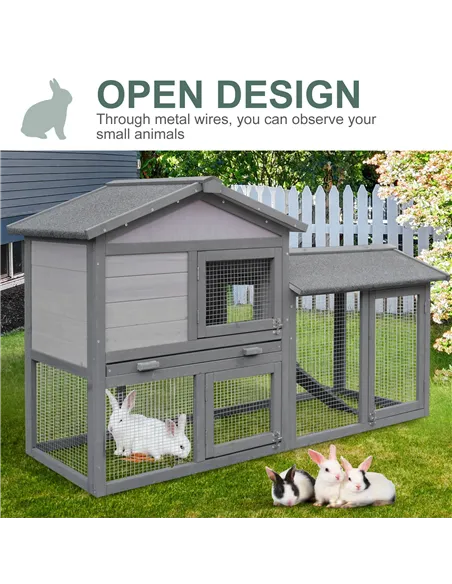 PawHut Small Animal Two-Level Fir Wood Guinea Pigs Hutches w/ Ramp Burnt Yellow