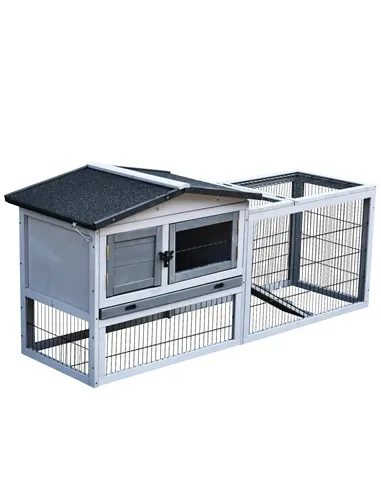 PawHut Small Animal Two-Level Fir Wood Guinea Pigs Hutches w/ Ramp Burnt Grey