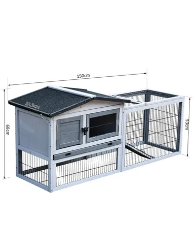 PawHut Small Animal Two-Level Fir Wood Guinea Pigs Hutches w/ Ramp Burnt Grey