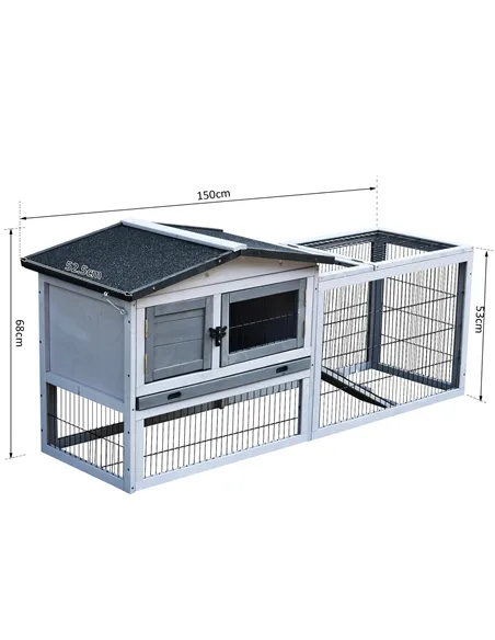 PawHut Small Animal Two-Level Fir Wood Guinea Pigs Hutches w/ Ramp Burnt Grey
