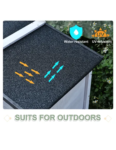 PawHut Small Animal Two-Level Fir Wood Guinea Pigs Hutches w/ Ramp Burnt Grey